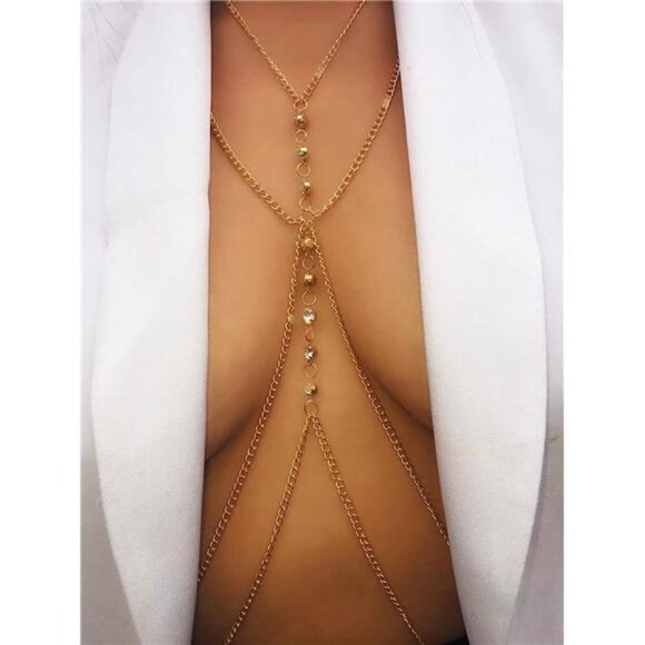 Boho Gold Multilayered Chain‎ Crystal Body Necklace Body Jewelry Belly Chain - Picture 5 of 5